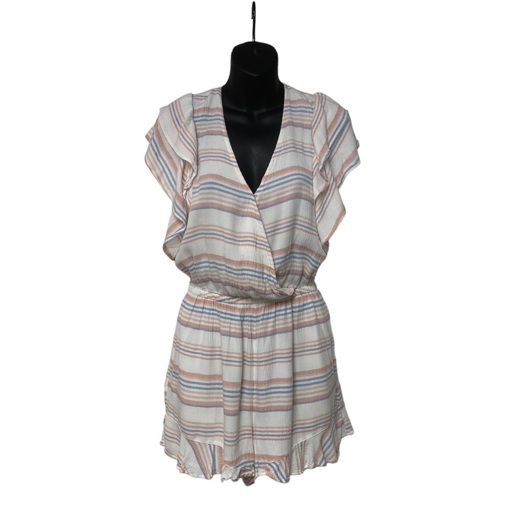 American Eagle Multicolored V-Neck Tie-Back Faux-Wrap Boho Romper